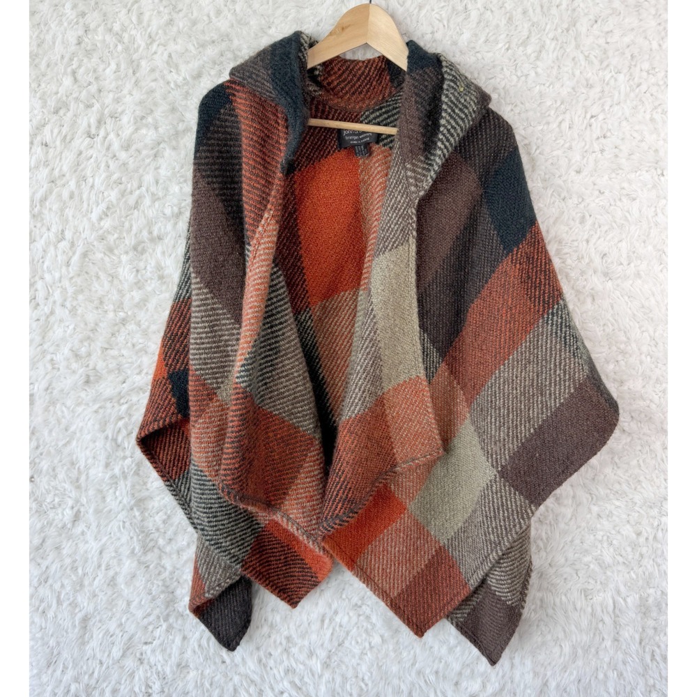 John Branigan Weavers OS Hooded Wool‎ Blend Poncho Cape Plaid Ireland Brown